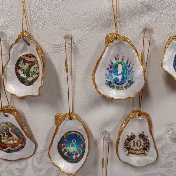 Glorious Gold #3 12 Days of Christmas Oyster Shell Ornaments + 2 Bonus Ornaments - Picture 4 of 7
